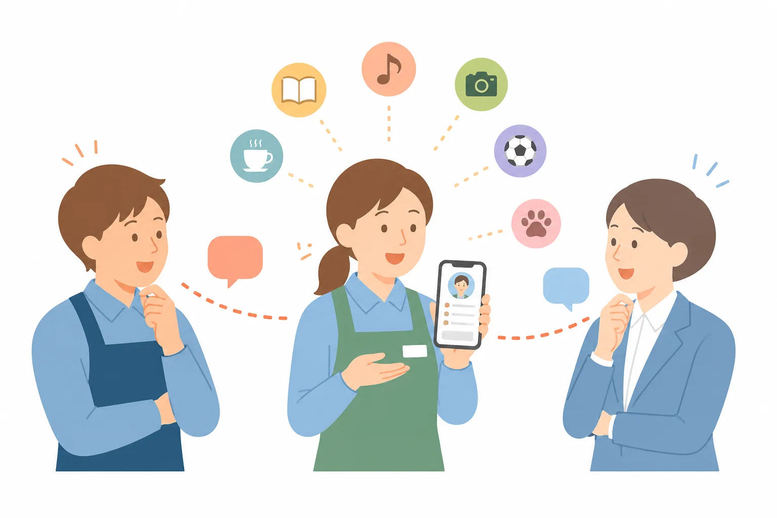 スタッフの人柄がプロフィールで伝わる様子を表すイラスト